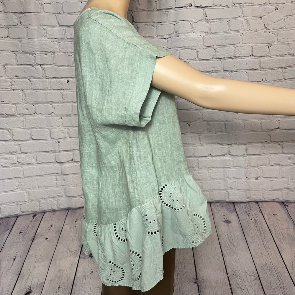 NWT New Terzo Millennio Sage Eyelet-trim Linen Top Made in Italy Size L - Picture 3 of 11